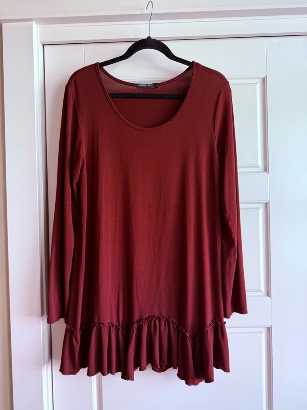 Urban CoCo Women's Long Sleeve Ruffle-Hem Top - Burgundy
